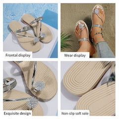 Hnewly Flat Sandals for Women Dressy Summer Sparkly Rhinestone Slide Beach Shoes Women's Dress Shoes Bling Trendy Ladies Sandals