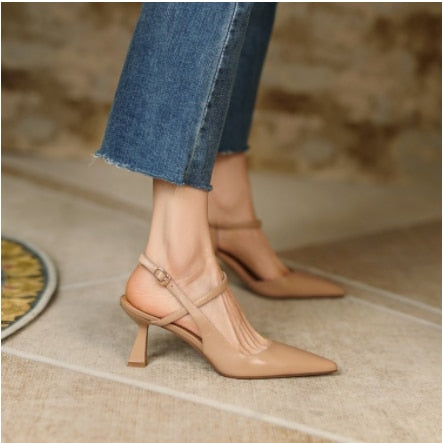 Hnewly High Heeled Shoes Women Fashion Rome Spring Summer Classics Pointed Toe Stiletto Buckle Sandals Elegant Career Lady Solid Pumps