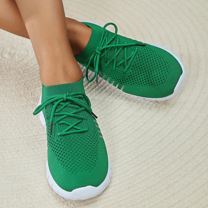 Hnewly Mesh Breathable Soft Sole Sneakers Women Lightweight Non-Slip Running Walking Shoes Woman 2024 Spring Casual Lace Up Flats Shoes