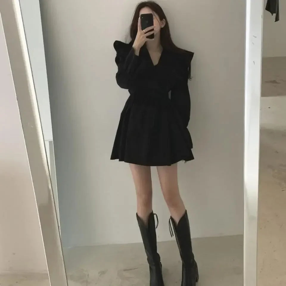 Hnewly Dresses for Women Spring Short Mini Clothes Ruffle Woman Dress Long Sleeve Outfits Summer Cheap Casual Retro