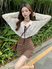 Hnewly Women Summer Sets Sexy Girl New Design Y2k Spaghetti Strap Mini Slim Dress Hollow Out Crop Smock 2 Pieces костюм женский летний