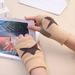 Hnewly Autumn Winter Knitted Woolen Gloves Ins Fashion Y2K Men Women Half Finger Warm Five Pointed Star Fingerless Gloves Unisex