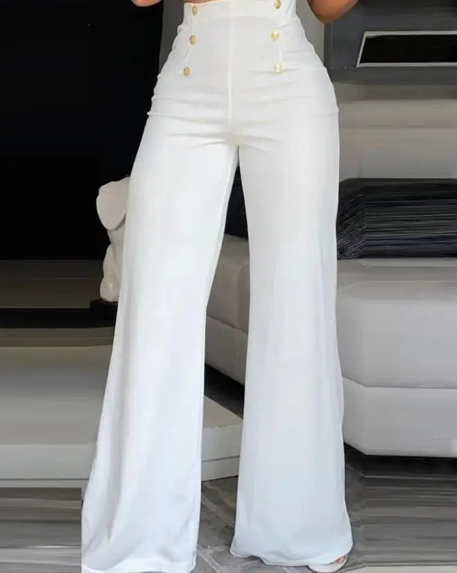 Hnewly Elegant High Waist Wide Leg Bootcut Pants Summer European & American Fashion Simple Women's Flared Trousers