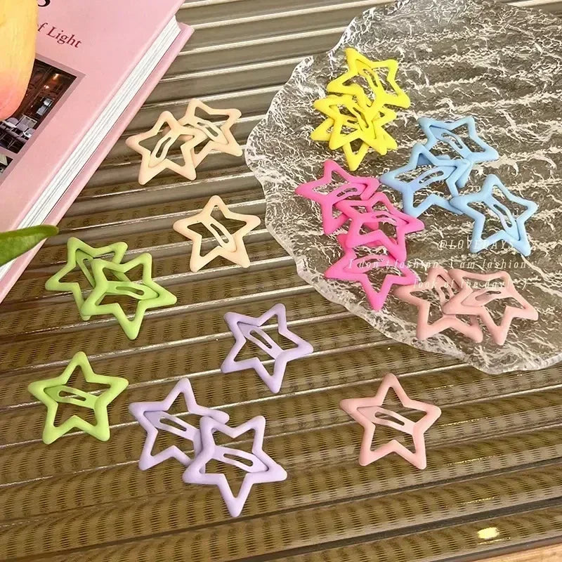 Hnewly 20/10Pcs Girls Y2K BB Star Clips For Kids Solid Color Headwear Alloy Barrettes Cute Glitter Hair Clips Hairpins Hair Accessories