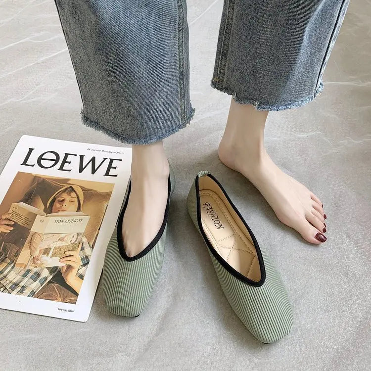 Hnewly 2024 Cotton Fabric Flats Shoes Women Yellow Ballerina Socks Shoes Women Loafers Slip on Flat Heel Mule Shoes Plus Size 43