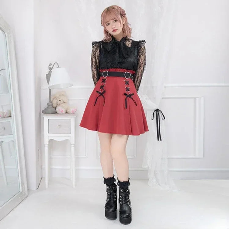 Hnewly Harajuku Kawaii Oversize Skirt for Women Y2k Grunge High Waist Fungus Skirts Summer Aesthetics Lace Up Ruched Faldas Mujer