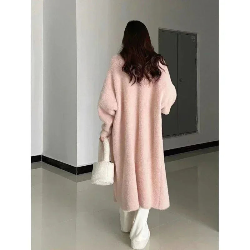 Hnewly Elegant Sweet Long Sweater Cardigan Women Korean Style Sweaters Coat Autumn Winter Solid Loose Casual Vintage Cardigan