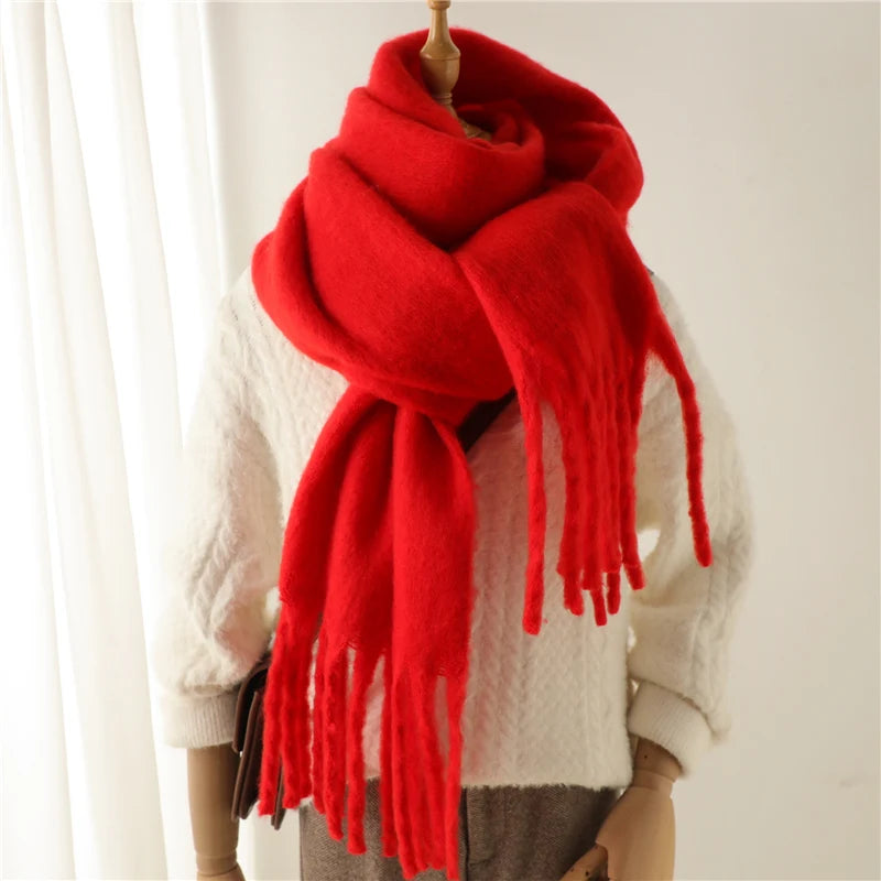 Hnewly Winter Scarf for Women Cashmere Warm Solid Pashmina Blanket Wraps Female Thick Soft Bufanda Big Tassel Shawl Long Poncho Echarpe