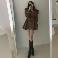 Hnewly Dresses for Women Spring Short Mini Clothes Ruffle Woman Dress Long Sleeve Outfits Summer Cheap Casual Retro