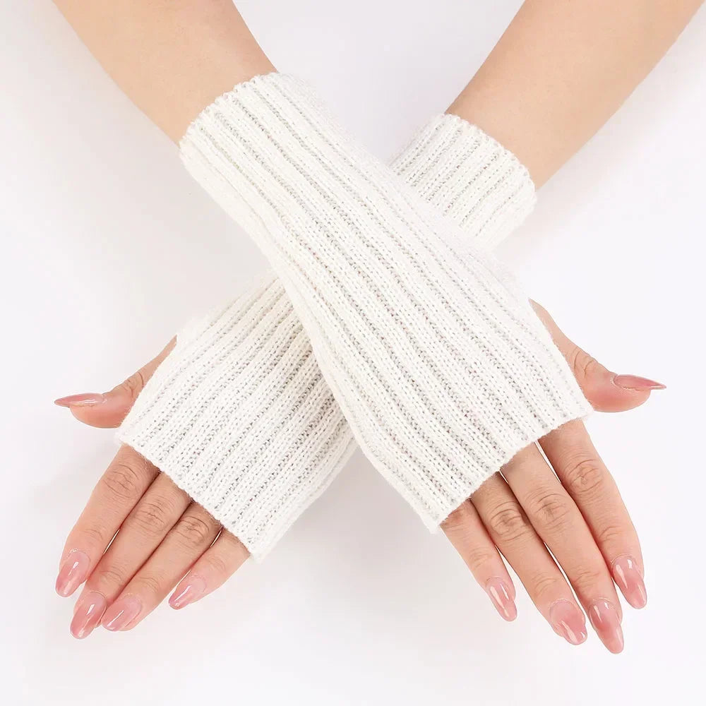 Hnewly Autumn Winter Knitted Woolen Gloves Ins Fashion Y2K Men Women Half Finger Warm Five Pointed Star Fingerless Gloves Unisex