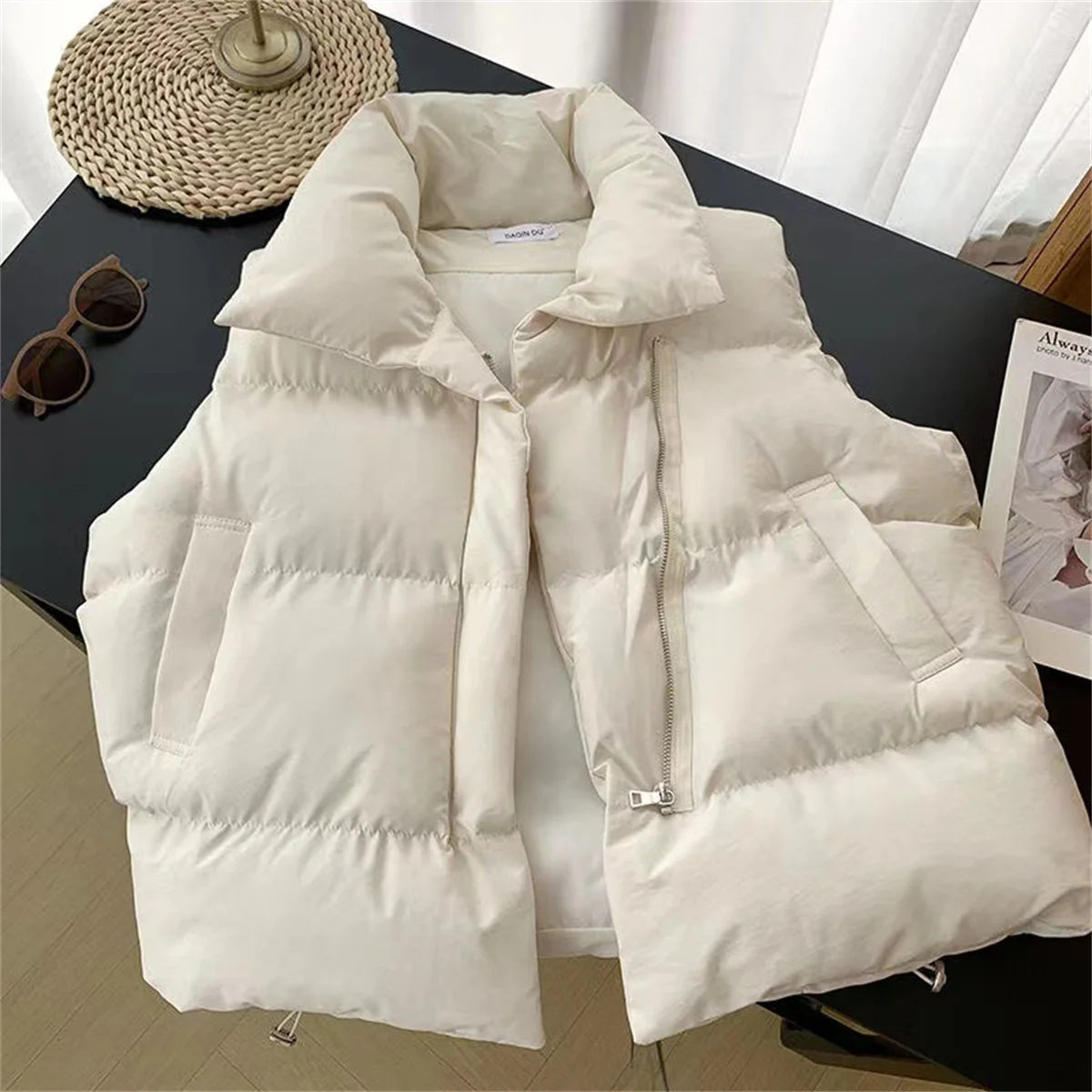 Hnewly cold weather outfits Women Fashion Autumn New Stand Collar Elegant Down Coats Warm Outerwear Casual Belt Sleeveless Winter Women Vests Jackets