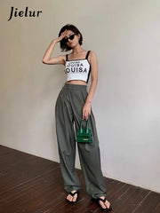 Khaki Wide Leg Women's Pants Baggy Classic Pants Vintage Office Lady Elegant Casual Trousers Female Work High Waist Pants