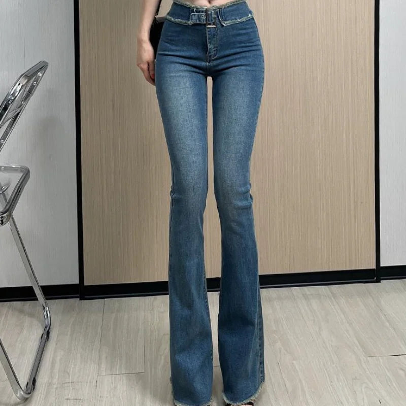 Denim Pants for Women Flare Flared Slim Fit Sexy Bell Bottom Skinny Women's Jeans Retro Medium Waist Cowboy Aesthetic Trousers A