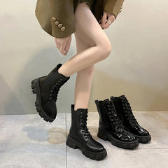 Hnewly New Fashion Thick Sole Thick Heel Women's Boots Large Size Women's Shoes Black Platform Sole Small Short Boots