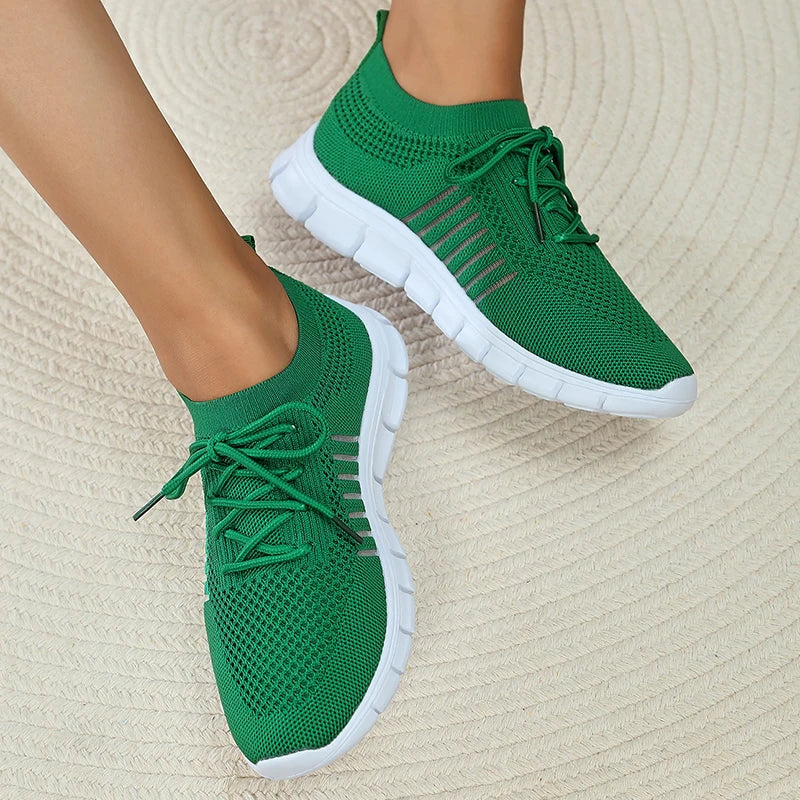 Hnewly Mesh Breathable Soft Sole Sneakers Women Lightweight Non-Slip Running Walking Shoes Woman 2024 Spring Casual Lace Up Flats Shoes