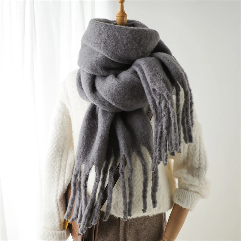 Hnewly Winter Scarf for Women Cashmere Warm Solid Pashmina Blanket Wraps Female Thick Soft Bufanda Big Tassel Shawl Long Poncho Echarpe