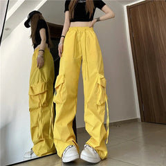 Hnewly Hip Hop Cargo Pants Women Jazz Black Big Pockets Streetwear Trousers High Waisted Solid Fashion Harajuku Y2K Wide-Legged Pants