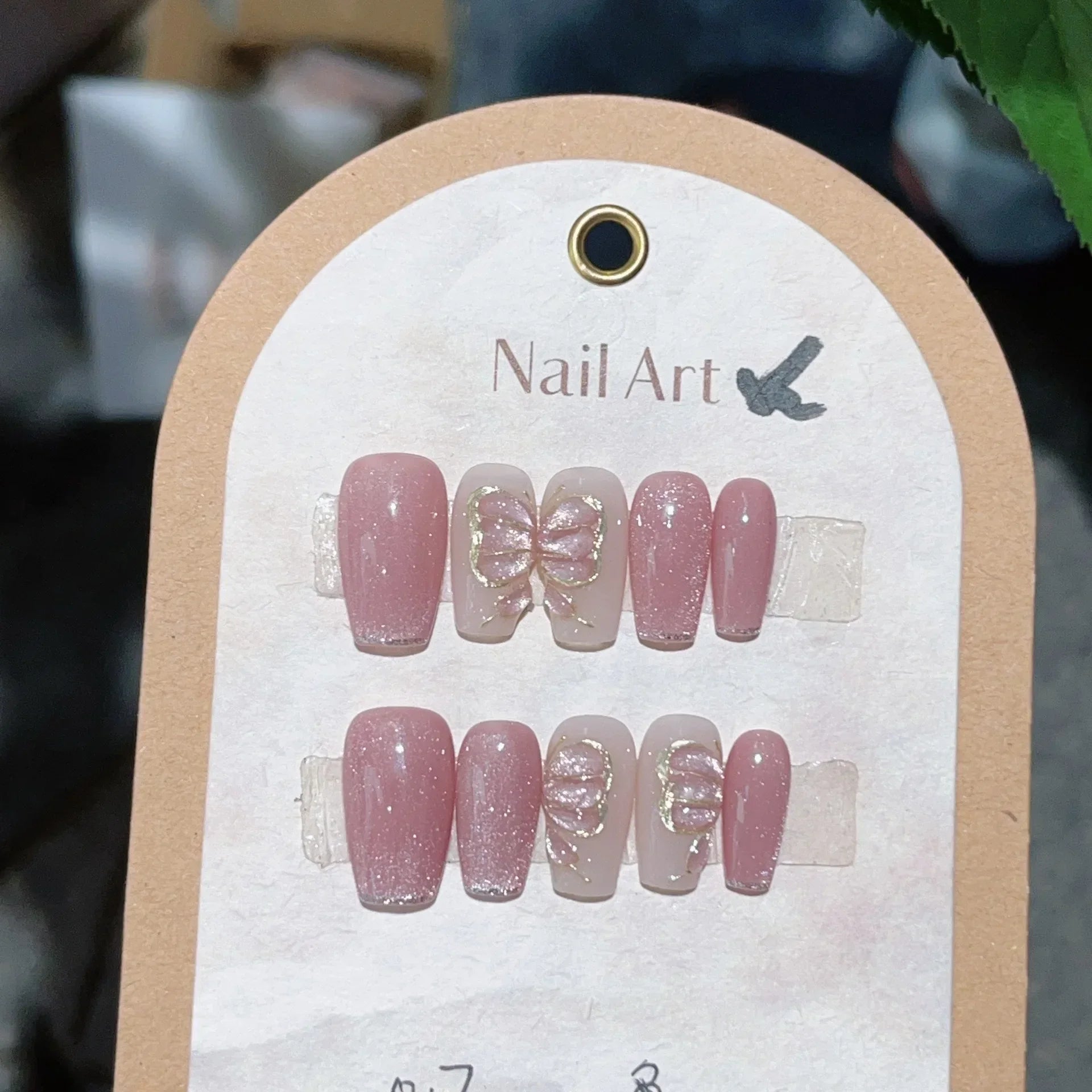 Hnewly 10pcs Handmade Press On Nails Purple Cat Eye Fake Nails Buttfly Design False Nails Full Cover Wearable Manicure Fake Nail Tips