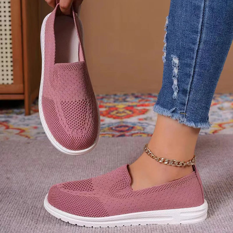 Hnewly Women's Knitted Mesh Loafers Plus Size 43 Lightweight Soft Sole Casual Shoes Woman Autumn Non-Slip Breathable Flats Shoes