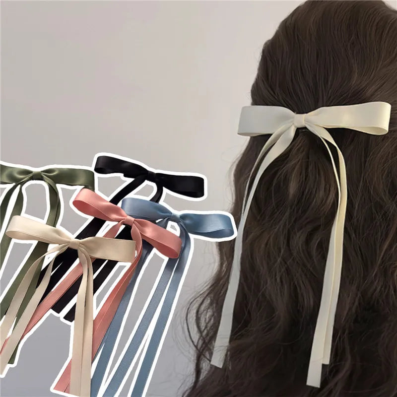 Hnewly Korean Fashion Fabric Hair Bow Hairpin for Women Girls Ribbon Hair Clips Black White Bow Top Clip Female Hair Accessories Gifts