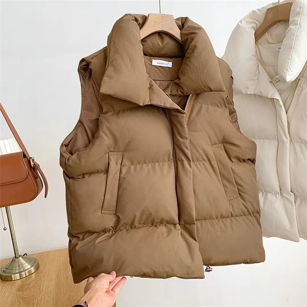 Hnewly cold weather outfits Women Fashion Autumn New Stand Collar Elegant Down Coats Warm Outerwear Casual Belt Sleeveless Winter Women Vests Jackets