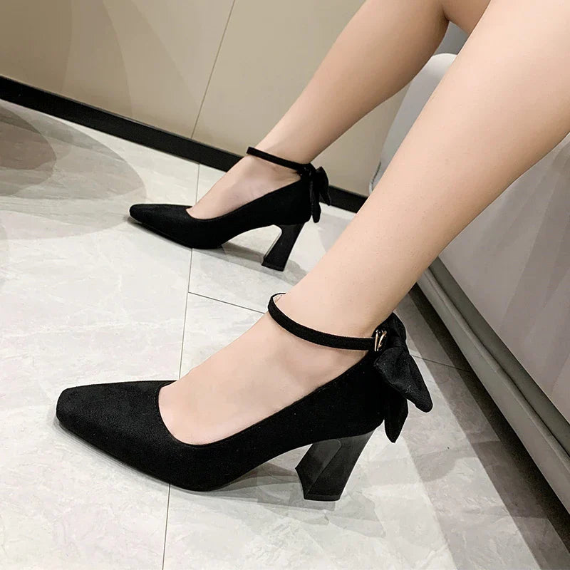 Hnewly New Spring Autumn Shallow Pointed Toe Single Shoes Women's Fashionable Fresh French Style Women's Fine Heeled Shoes Trendy