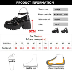 Hnewly Punk Gothic Chunky Platform Pumps for Women Ankle Strap Thick Heeled Mary Jane Shoes Woman Y2K Metal Rivets Lolita Cosplay Shoes