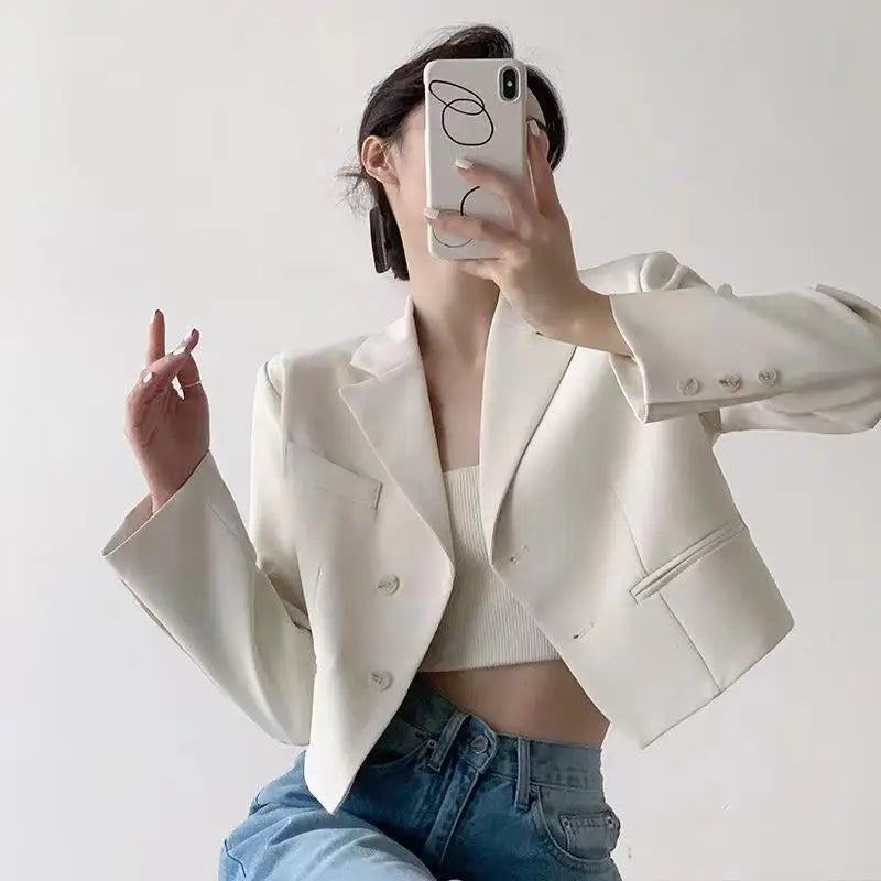 Hnewly Short Fashion women Blazer Solid Color single-breasted women's Long Sleeve Blazers 2024 Elegant Ladies Thin office Jacket Coat