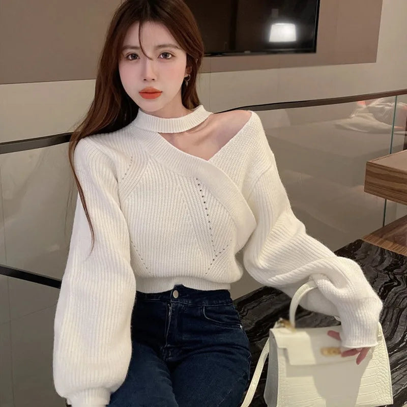 Hnewly Women Christmas Sweater Autumn Winter Long Sleeved Sweater  Warm V-neck Off Shoulder