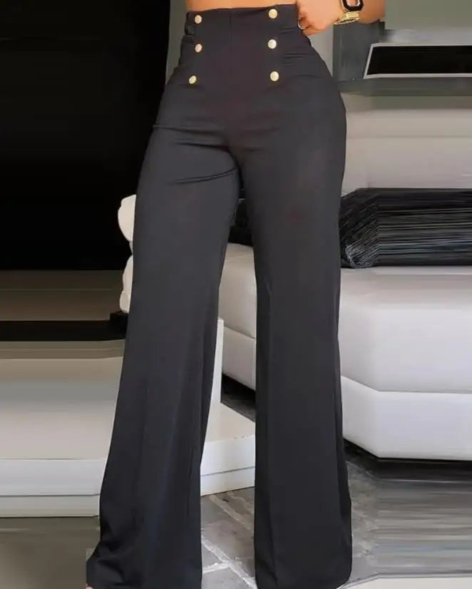 Hnewly Elegant High Waist Wide Leg Bootcut Pants Summer European & American Fashion Simple Women's Flared Trousers