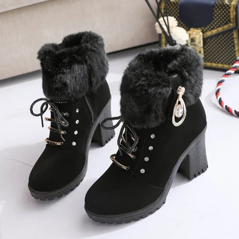 Hnewly Women Boots Winter Designer High Heels Shoes for Women New Short Plush High Platform Ankle Boots Elegant Botas Mujer