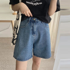 Hnewly 2024 Classic Denim Shorts Women Summer Blue High Waisted Shorts Casual Wide Leg Pants Stright Jeans Womens Shorts