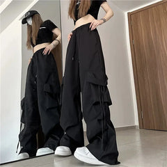 Hnewly Hip Hop Cargo Pants Women Jazz Black Big Pockets Streetwear Trousers High Waisted Solid Fashion Harajuku Y2K Wide-Legged Pants