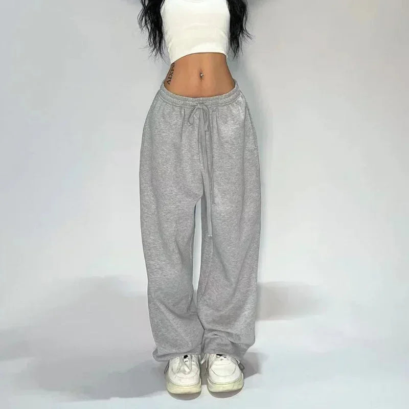 Hnewly Casual Gray Sweatpants Women Wide Leg Black Joggers Classic Baggy Streetwear Oversized Sports Female Trousers All-match