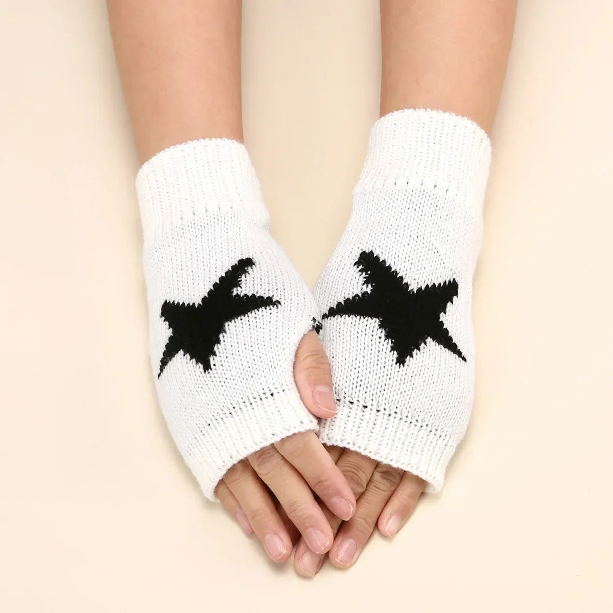 Hnewly Autumn Winter Knitted Woolen Gloves Ins Fashion Y2K Men Women Half Finger Warm Five Pointed Star Fingerless Gloves Unisex