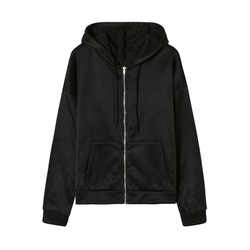 Hnewly Winter Sweatshirt Hoodie Oversize Fleece Hooded Cardigan Black White Women Clothes Solid Zip Up Hoodies Tops Long Sleeves