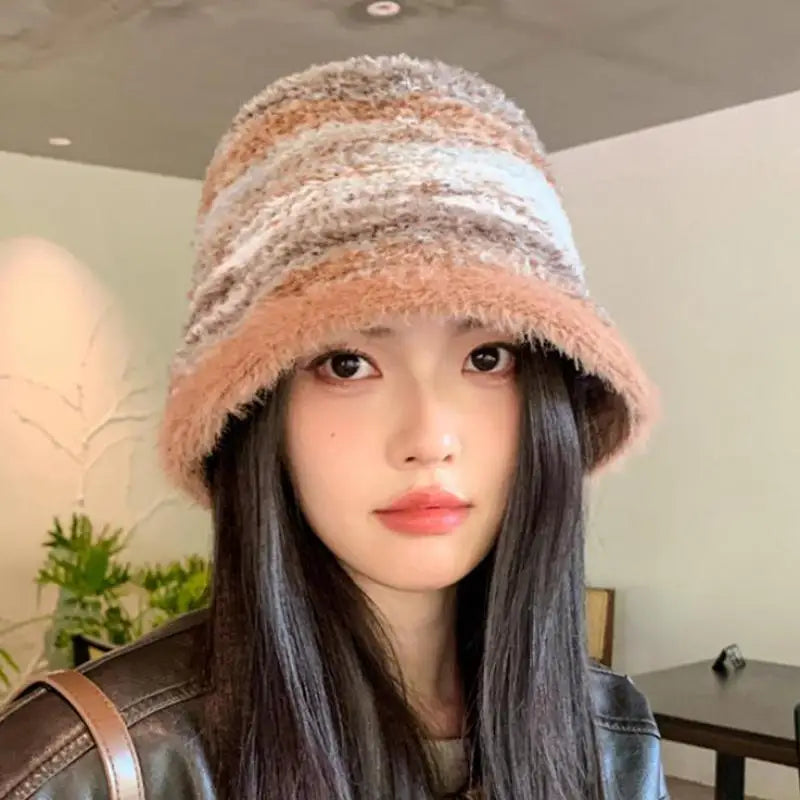 Hnewly cute winter outfits Bucket Hat Women Winter Gradient Knitted Fisherman Cap Female Keep Warm Winter Hats Woman Bob Femme