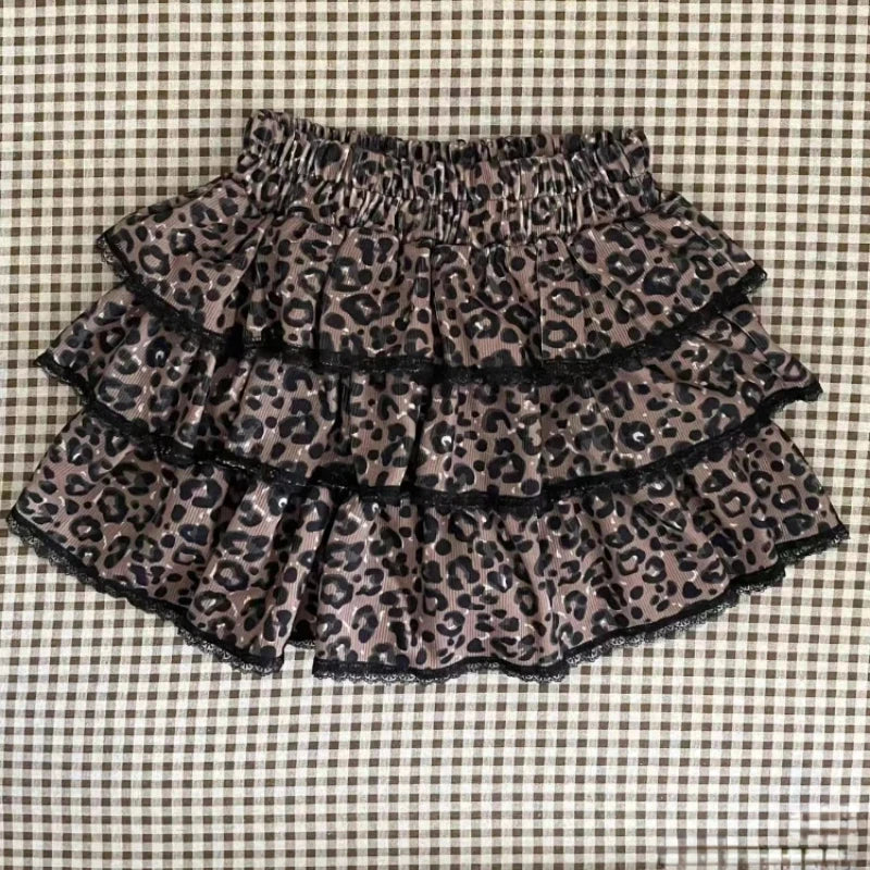 Hnewly Leopard Vintage Suits Women Design Elegant Y2k Thin Sweater Pullover + Mini Skirts Casual 2000s Clothing 2 Piece Skirt Sets Chic