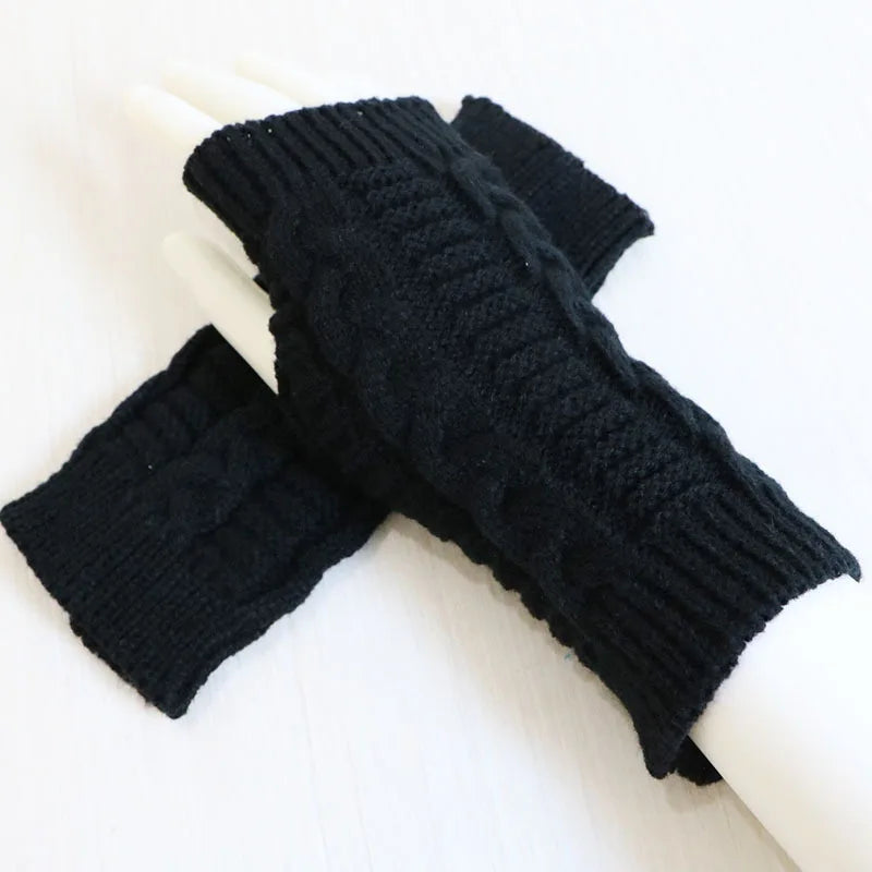 Hnewly Women Stylish Hand Warmer Winter Gloves Arm Crochet Knitting Faux Wool Mitten Warm Fingerless Glove Twist Pattern Women Gloves