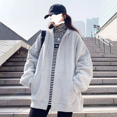 Hnewly Women Solid Hoodies Coat Harajuku Basic Long Sleeve Spring Autumn Loose Zip Up Casual Oversized Sweatshirts Jacket with Pocket