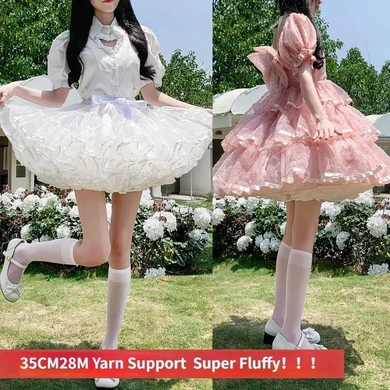 Hnewly Multi-layer Ruffled Petticoats for Women Fluffy Bubble Skirt Crinoline Underskirt No Hoop Boneless Lolita Puffy Skirt Mini Skirt