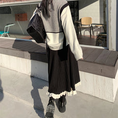 Hnewly DRESS TO IMPRESS Japanese Vintage Knitted Skirt Women Black Patchwork Party Korean Y2k Skirt Female 2021 Winter Casual High Street Gothic Clothes