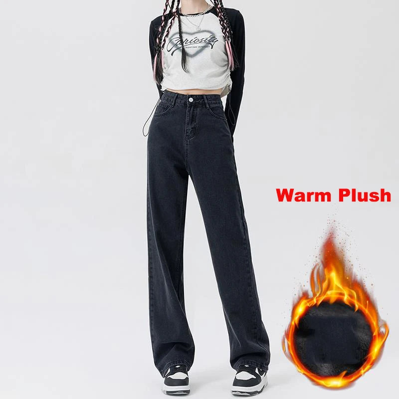 Hnewly Woman Vintage Wide Leg Jeans Girls High Waist Pants Female Fashion Black Black Grey Retro Blue Light Blue Pink Denim Trousers