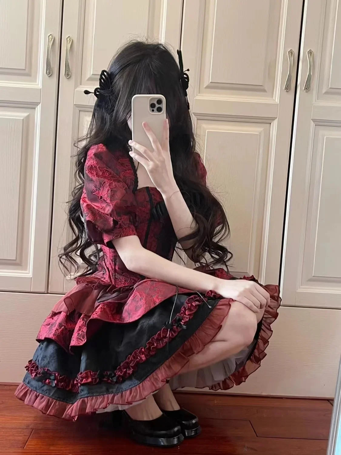 Hnewly DRESS TO IMPRESS Women's Victorian Gothic Lolita Lace Bow Slim Bandage Princess Dress, Japanese Harajuku Punk Style, Evening Party Red Dresses