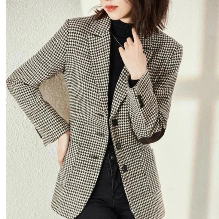 Hnewly Autumn Spring Thin Plaid Blazers For Women Double Breasted Woman Jackets Loose Fashion Outwear Female Clothes Plus Size 3XL