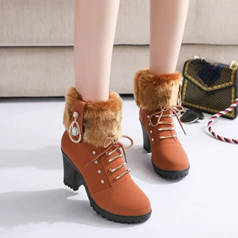 Hnewly Women Boots Winter Designer High Heels Shoes for Women New Short Plush High Platform Ankle Boots Elegant Botas Mujer