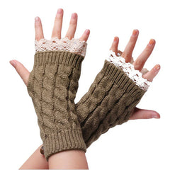 Hnewly New Lace Fingerless Gloves Women's Gloves Winter Warm Cute Student Writing Typing Half Finger Acrylic Knitted Glove Mittens y2k