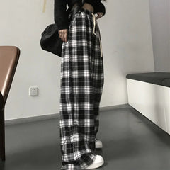 Hnewly Harajuku Black White Plaid Pants Women Oversized Wide Leg Trousers Female Korean Style High Waist Checkered Pants Female