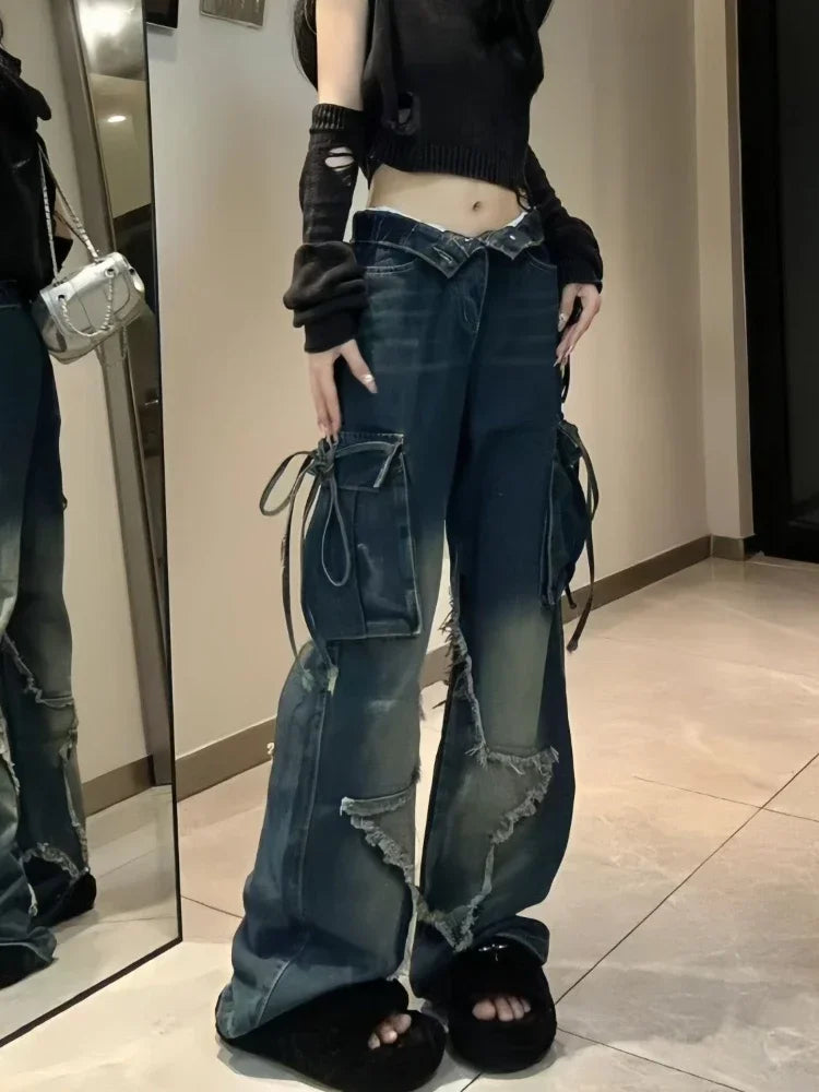 Hnewly Vintage Y2k Jeans Women Baggy Grunge Wide Leg Harajuku Denim Trousers Fashion Retro Hip Hop Streetwear Aesthetics Pants