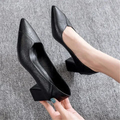 Hnewly 3-5cm Chunky Heeled Women Shoes Square Heel Leather Shoes Pumps Zapatos De Mujer Fashion Designer Office Ladies Single Shoe